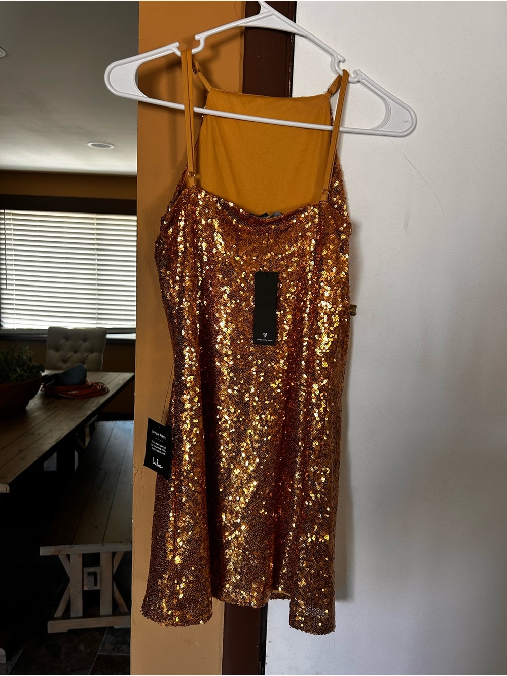 Lulus NWT Gold Sequin Bodycon Mini Dress S Party Cocktail Going Out Dress - Picture 8 of 8